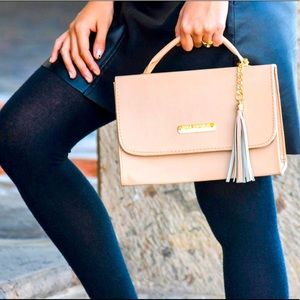 Mari York Engraved beige crossbody bag